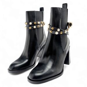 Zara NWT Black Block Heel With Pearl Accents